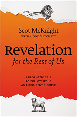 Book cover: orange background, lion and lamb illustrations, bold title “Revelation.”