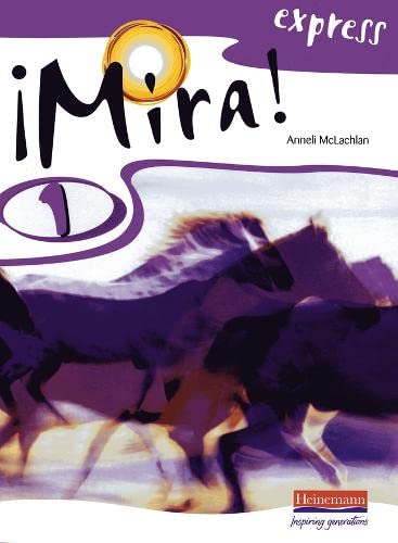Purple textbook cover with horses, text “iMira! express 1” and author’s name.