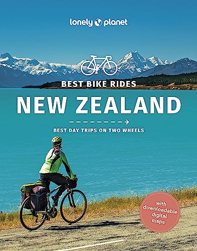 Lonely Planet travel guide cover featuring a cyclist and New Zealand scenery.