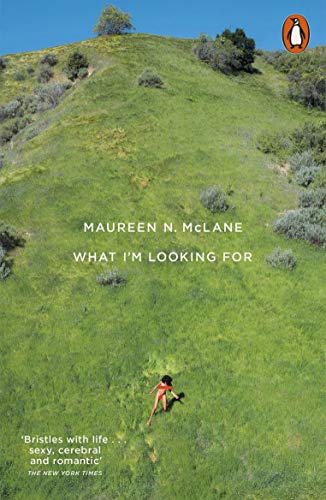 Poetry book cover: green hillside with a tiny figure, title “What I’m Looking For”.