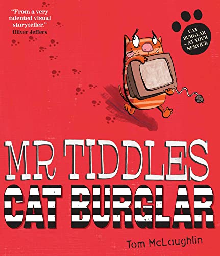 Orange cat, Mr. Tiddles, runs with a stolen television.