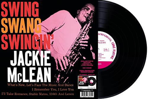 Jackie McLean album cover and black vinyl record with label detail.