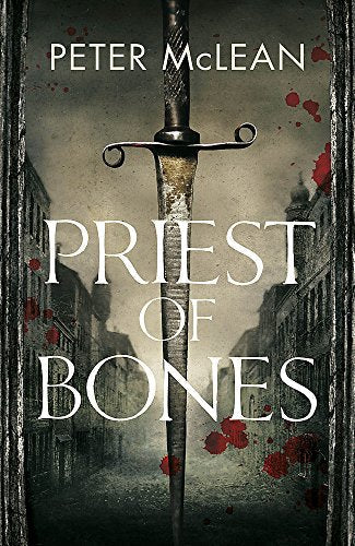 Book cover featuring a central dagger over a city street with red blood splatters.