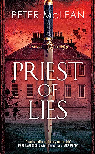 Book cover featuring a blood-spattered sword over a dark house against a red background.