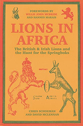 Book cover: “Lions in Africa” with lion and springbok illustrations.