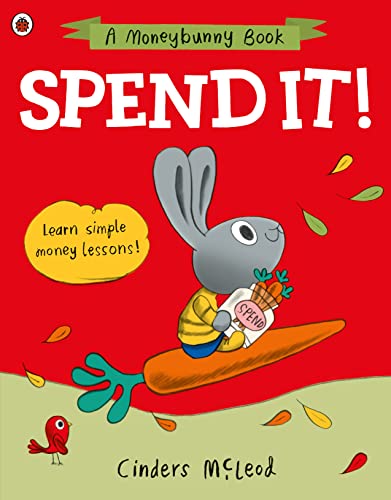 Book cover: gray bunny with a carrot and shopping bag.