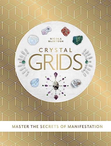Book cover with crystals arranged in a circular grid on gold background.
