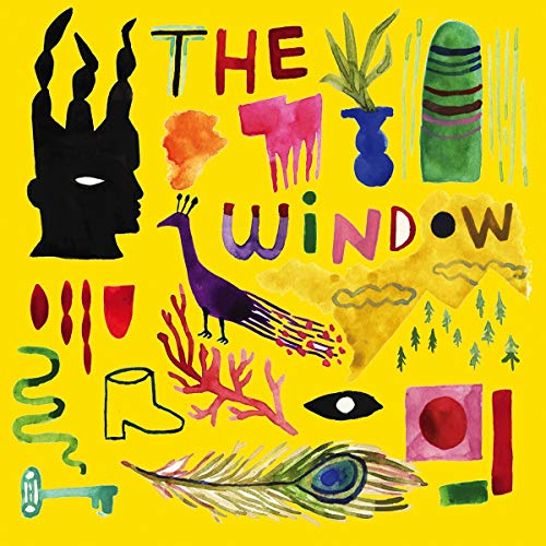"Album cover art: 'The Window' with colorful illustrations on a yellow background."
