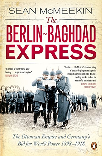 Book cover depicting German officers with a map, titled "The Berlin-Baghdad Express.