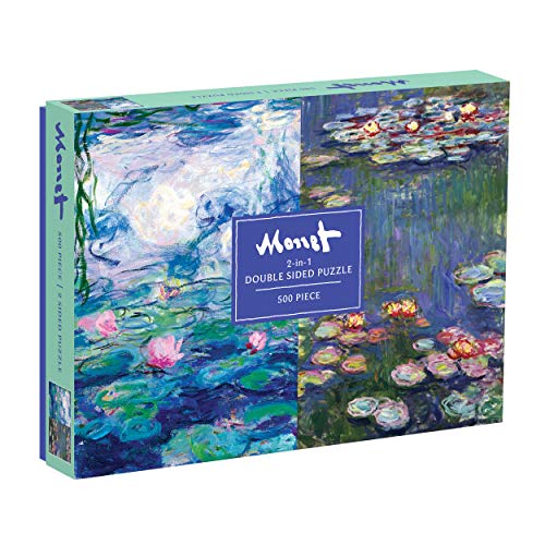 Box for a 500-piece double-sided jigsaw puzzle featuring Monet’s water lilies.