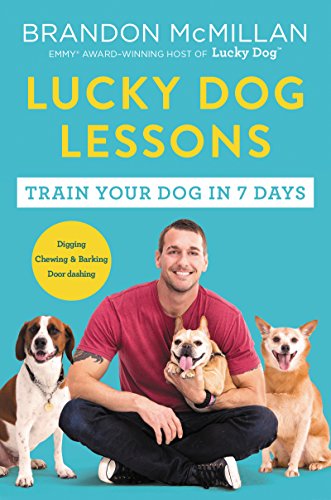 Book cover featuring a man with three dogs, titled “Lucky Dog Lessons.”