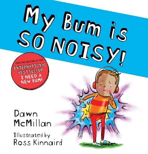 Boy with headphones looks confused as sound waves emanate from his rear.