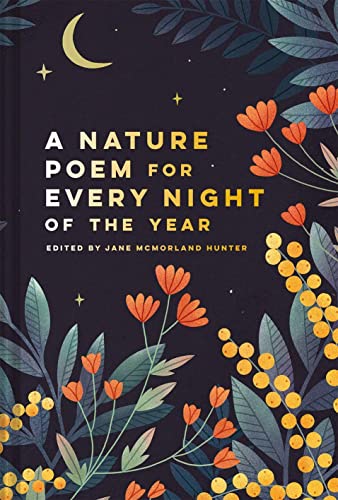 Book cover with floral illustrations, crescent moon, and white text.