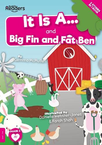 Children’s book cover featuring farm animals and a red barn.