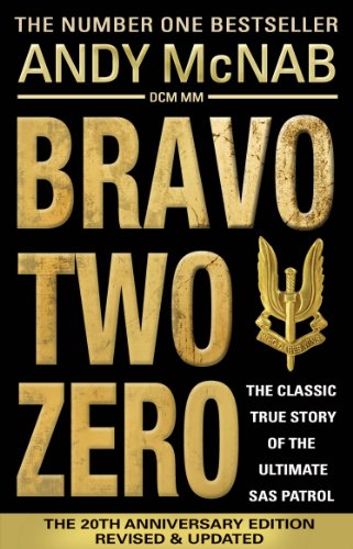 Book cover: "Bravo Two Zero" with SAS emblem and military helicopter.