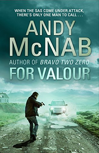 Book cover: man with gun, vehicle, mountains, and title "For Valour".