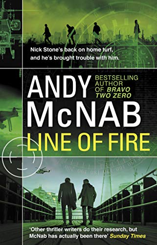 Book cover: "Line of Fire" by Andy McNab, featuring silhouetted figures.