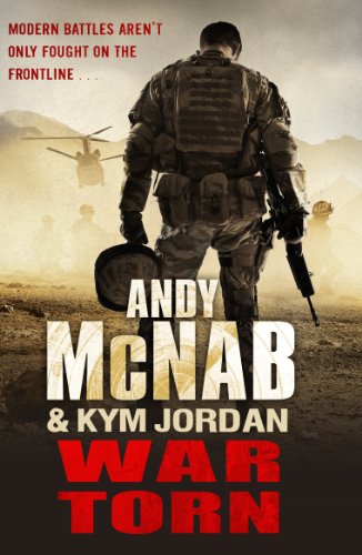Book cover: Soldier with rifle, helicopters, desert landscape, title "War Torn".