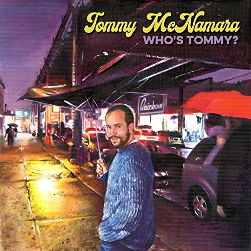 Album cover featuring a man holding an umbrella on a rainy street at night.