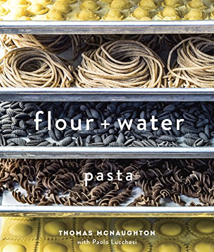 Cookbook cover featuring rows of dried pasta in a drying rack.
