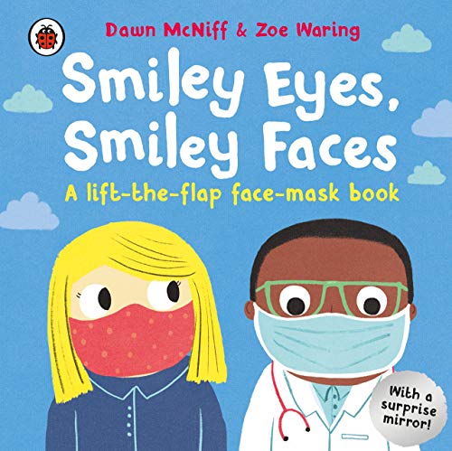 Children wearing face masks illustrated on a bright blue book cover.