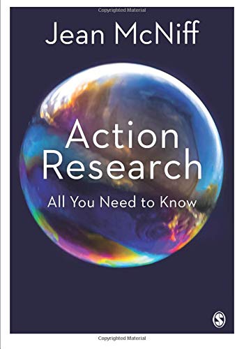 Book cover for "Action Research" by Jean McNiff, with a swirling globe.
