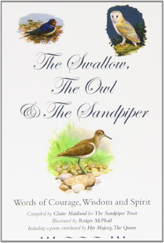 Book cover featuring a swallow, an owl, and a sandpiper with title and text.