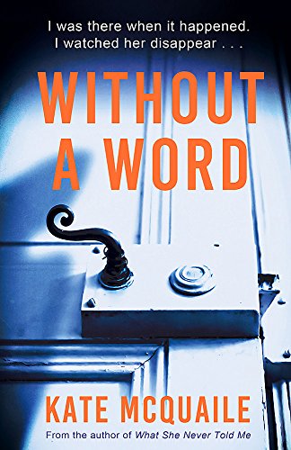 Book cover: "Without a Word" featuring a blue door and black handle.
