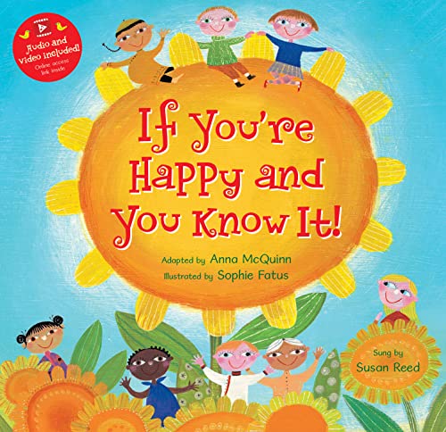 Children’s book cover with a sun and diverse kids, titled “If You’re Happy.”