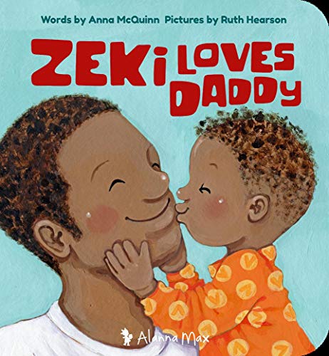 A young child kisses their father on the cheek on this blue book cover.