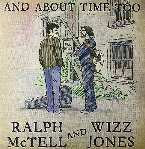 "Vintage-style album cover with cartoon illustration of two men outside a cottage."