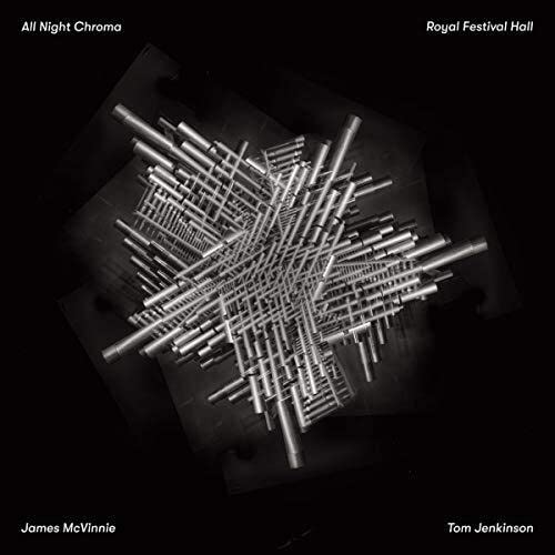 Black and white album cover with abstract organ pipe design.