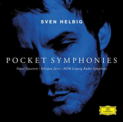 Album cover featuring a blue-toned portrait of Sven Helbig titled Pocket Symphonies.