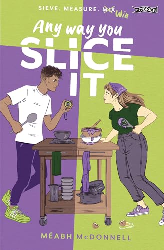 A boy and girl stand on opposite sides of a kitchen island preparing food.