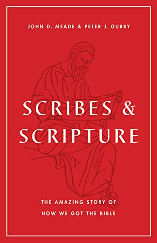 Red book cover with a line drawing of a scribe and white text.