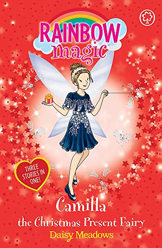 Book cover featuring fairy Camilla holding a gift on a red background.
