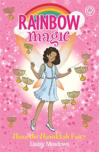 Book cover featuring a young fairy with Hanukkah menorahs and a rainbow.