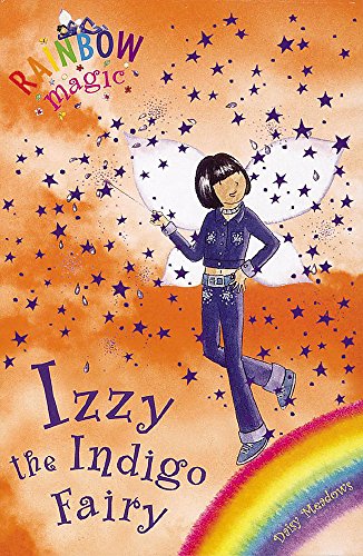Illustration of a young girl with dark hair and fairy wings, titled "Izzy the Indigo Fairy".