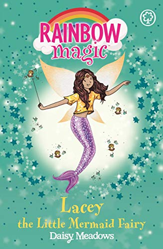 Book cover featuring a mermaid fairy with brown hair, wings, and a purple tail.