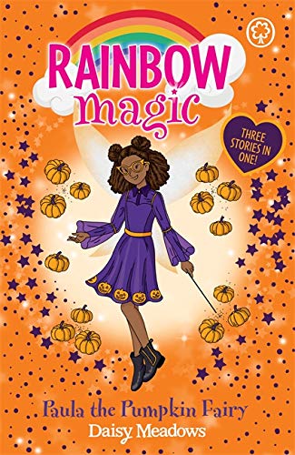 Book cover featuring a young fairy with pumpkins and a rainbow.