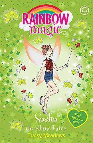 "Book cover featuring a cartoon fairy surrounded by stars and slime on a green background."
