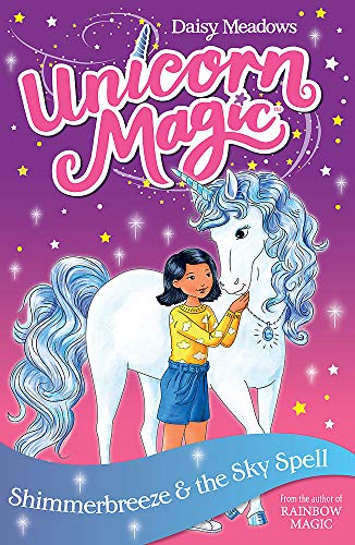 Book cover: girl with a white unicorn against a purple starry sky.