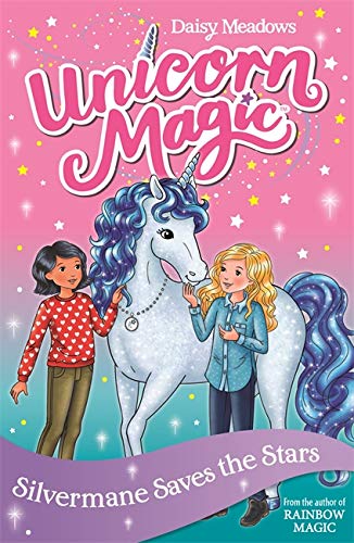 Book cover featuring a white unicorn and two young girls.