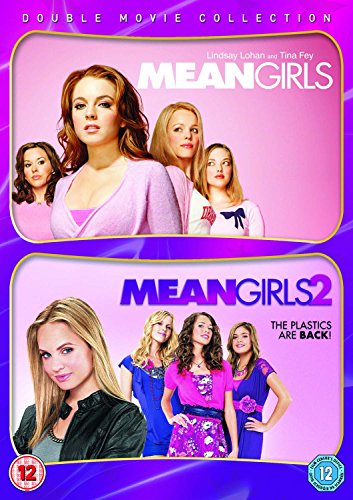 "DVD cover featuring two images of 'Mean Girls' films with main characters and titles."
