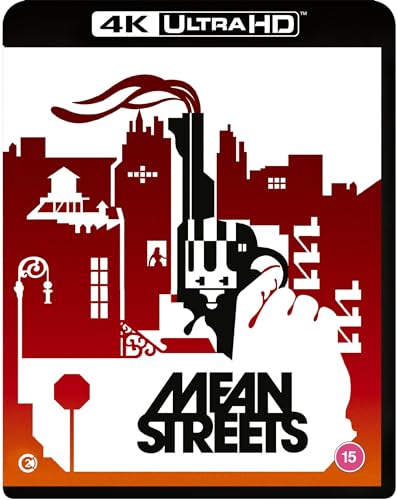 Mean Streets Blu-ray cover: stylized red cityscape with a handgun and hand.