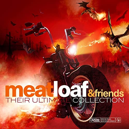 Album cover for Meat Loaf’s “Their Ultimate Collection” featuring a motorcycle and dragons.