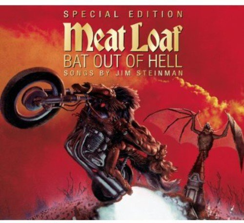 Album cover for Meat Loaf’s “Bat Out of Hell” featuring a motorcycle and bat.