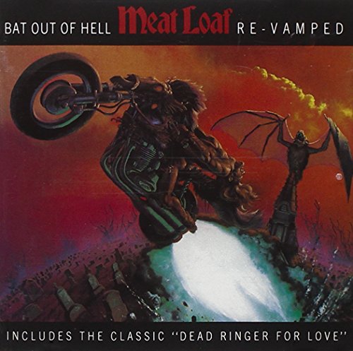 Album cover art showing a motorcycle emerging from a grave with a large bat.