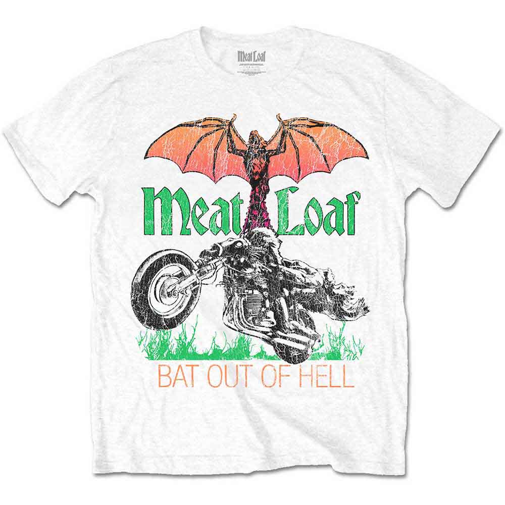 Black unisex t-shirt featuring the Meat Loaf Bat Out Of Hell album cover graphic.