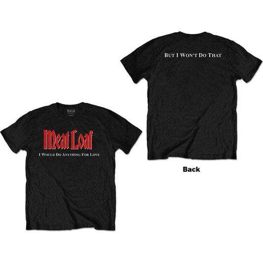 Black unisex T-shirt featuring the Meat Loaf album title IWDAFLBIWDT printed on the back.